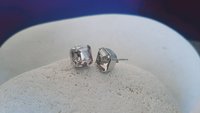 Silver Shade Imperial Cut Stud Earrings, Asscher Cut Crystal, Pierced Post, Women Silver Jewelry, Valentines day Love Gift