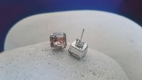 Silver Shade Imperial Cut Stud Earrings, Asscher Cut Crystal, Pierced Post, Women Silver Jewelry, Valentines day Love Gift