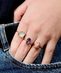 Raw Amethyst Gemstone Druzy Ring, Dainty adjustable Rings, 925 Sterling Silver Gold Jewelry, Women Birthday Gift