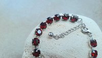 Siam Red Crystals Tennis Cup chain Bracelet 8mm, Women Silver Jewelry, Girls Birthday Gift