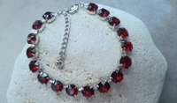 Siam Red Crystals Tennis Cup chain Bracelet 8mm, Women Silver Jewelry, Girls Birthday Gift