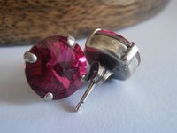 Fuchsia Pink Stud Earrings | Antique Silver Pierced Stud Earrings