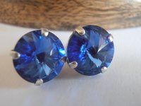 Sapphire Crystal Blue Rivoli Stud Earrings 12mm1122 / Costume Jewelry / Mother's day Gift / Round Pierced Post / Birthday Gift