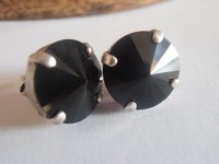 Jet Black Rivoli Stud Earrings / Pierced Post Jewelry / Round Crystal / Birthday Gift / Mother's day Gift