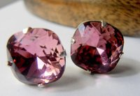 Antique Pink Cushion Cut Earrings / Pierced Studs /  12mm  Silver Post Setting / Shabby Chic / Fashion Trend