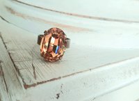 Handmade Bronze Band Adjustable Ring with Light Smoked Topaz Crystal, Antique Jewelry Birthday Gift, Victorian Cocktail Oval Ring