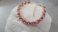 Handmade Tennis Bracelet with Pink Crystals in Gold Cup chain Sparkling Party Jewelry for Her Mother's Day Gift