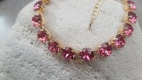 Handmade Tennis Bracelet with Pink Crystals in Gold Cup chain Sparkling Party Jewelry for Her Mother's Day Gift