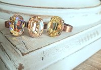 Golden Shadow Crystal Adjustable Band Ring in Antique Copper, Sparkling Cocktail Jewelry, Birthday Gift for Sister, Girlfriend, and Mom