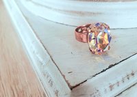 Aurora Shimmer Crystal Adjustable Band Ring in Antique Copper, Women Statement Jewelry, Oval Rings for Girls