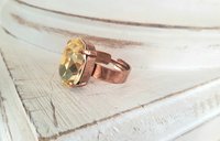 Citrine Yellow Crystal Cocktail Band Ring in Antique Copper, Sparkling Jewelry for Girls, Birthday Gift Ideas