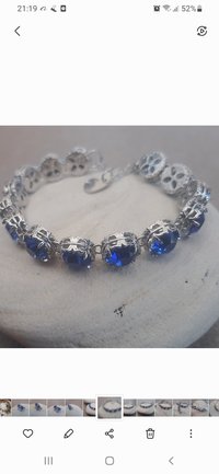 Sapphire Crystal Filigree Bracelet, Art Deco Platinum Jewelry for Women, Blue Bezel Bracelet, Wife Anniversary Gift