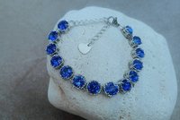 Sapphire Crystal Filigree Bracelet, Art Deco Platinum Jewelry for Women, Blue Bezel Bracelet, Wife Anniversary Gift