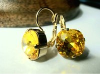 Light Topaz Crystal Cushion Dangle Earrings in Gold, Yellow Drop Lever back Earrings, Costume Party Jewelry for Women, Gifts for Birthday