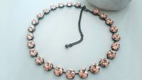 Light Peach Multi-color Crystal Tennis Necklace in Antique Bronze