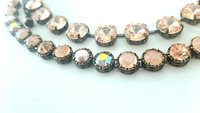 Light Peach Multi-color Crystal Tennis Necklace in Antique Bronze