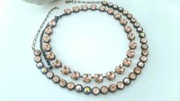 Light Peach Multi-color Crystal Tennis Necklace in Antique Bronze