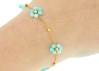 Gemstone Beaded Bracelet - Amazonite, Stainless Steel, Delicate Flower Chain - Dainty Summer Jewelry, Small Beads Bracelet - Women's Gift