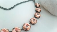 Peach Beige Rhinestone Collet Multi-color Rivoli Crystal Necklace in Bronze Antique Jewelry for Women Anniversay Gift Ideas 