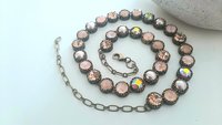 Peach Beige Rhinestone Collet Multi-color Rivoli Crystal Necklace in Bronze Antique Jewelry for Women Anniversay Gift Ideas for Girlfriend