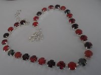 Red Multicolors Chatons Crystal Necklace, Silver Cup chain Choker, Graduate Jewelry, Christmas Jewelry