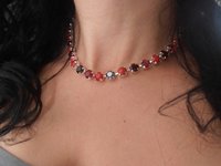 Red Multicolors Chatons Crystal Necklace, Silver Cup chain Choker, Graduate Jewelry, Christmas Jewelry