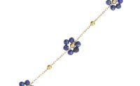 Blue Lapis Lazuli Beaded Chain Bracelet, Gemstone Flower Beads Bracelet, Everyday Gold Jewelry, Fashion Birthday Gift for Girlfriend