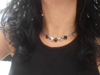 Hematite Jet Black Rivoli Crystal Necklace, Tennis Choker, Thick Rolo Chain, Gift for her