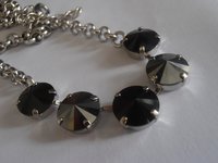 Hematite Jet Black Rivoli Crystal Necklace, Tennis Choker, Thick Rolo Chain, Gift for her