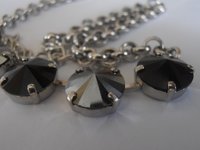 Hematite Jet Black Rivoli Crystal Necklace, Tennis Choker, Thick Rolo Chain, Gift for her