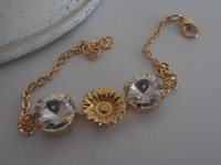 Anna Wintour Gold Crystal Bib Necklace / Statement Oval Jewelry / Flower Bracelet / Birthday Gift for girls / Thick Rolo Chain