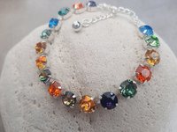 Multi-color Crystal Tennis Bracelet in Silver Cup Chain Summer Colorful Jewelry for Woman Everyday Stacking Bracelets for Weekend Mom Gift