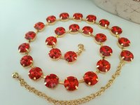 Hyacinth Crystal Tennis Necklace Summer Gold Jewely for Women Anna Wintour Orange Rhinestone Collet Statement Gift for Girlfriend Night out