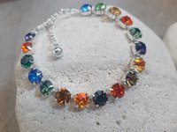 Multi-color Crystal Tennis Bracelet in Silver Cup Chain Summer Colorful Jewelry for Woman Everyday Stacking Bracelets for Weekend Mom Gift