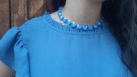 Blue Opal Choker Necklace Anna Wintour Bib Platinum Jewelry Rivoli Crystal 12mm Fashion Jewelry, Girls Birthday Gift