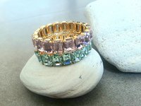 Multi-color Austrian Crystal Stretch Bracelet Emerald Cut Wrist Cuff Statement Jewelry for Women Summer Gifts Octagon Crystal 14x10mm