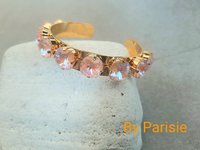 Peach Delite Cushion Cut Crystal Metal Cuff in Gold Adjustable Bangle Statement Jewelry for Women Bohemian Bracelet Birthday Gift for Mom