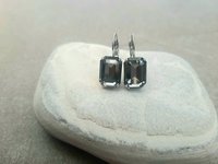 Emerald Cut Black Diamond Octagon Crystal Earrings 