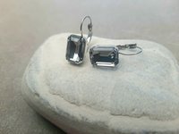 Emerald Cut Black Diamond Octagon Crystal Earrings 