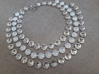 Clear and White Opal Crystal Three Strand Necklace in Platinum Anna Wintour Collet Rivoli Choker 12mm Statement Jewelry Women Birthday Gift