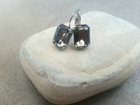 Emerald Cut Black Diamond Octagon Crystal Earrings 