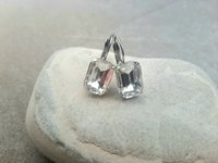 Diamond Clear Octagon Crystal Earrings Emerald Cut Handmade Jewelry