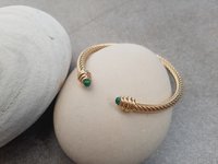 Malachite Stone Cuff Bracelet in Stainless Steel Gold 