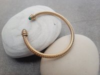 Malachite Stone Cuff Bracelet in Stainless Steel Gold 