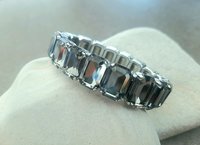 Austrian Grey Crystal Stretch Bracelet | Emerald Cut Modern Cuff 