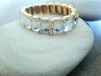 Montana Blue Crystal Stretch Bracelet in Platinum | Emerald Cut Cuff Jewelry 