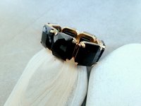 Jet Black Crystal Stretch Bracelet in Gold | Chunky Crystal Cuff 4675