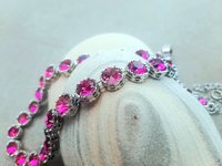 Fuchsia Crystal Necklace | Platinum Jewelry Art Deco Rhinestone Collet for Women