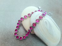 Fuchsia Crystal Necklace | Platinum Jewelry Art Deco Rhinestone Collet for Women