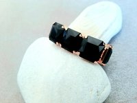 Jet Black Crystal Stretch Bracelet in Gold | Chunky Crystal Cuff 4675